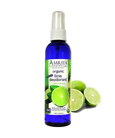 Amrita Aromatherapy Organic Lime Deodorant Spray  Paraben-Free Body Odor Eliminator  Essential Oil Blend  4 oz.