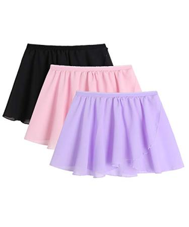 Zaclotre 3 Pack Girls Ballet Skirts Dance Skirt Chiffon Wrap for Toddler/Kids/Little Girl Dancewear A-3-pack Black/Pink/Purple 4-5T
