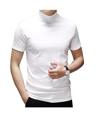 Mens Short Sleeve Basic Tops Mock Turtleneck Casual Pullover T-Shirt Slim Fit Solid Undershirt 3X-Large White