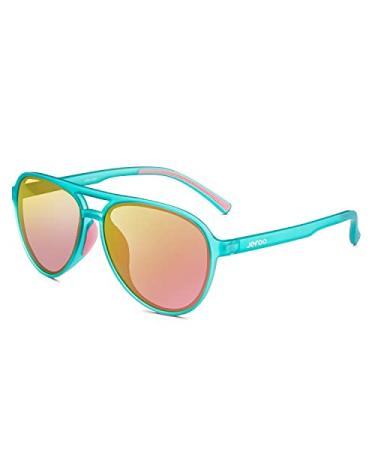 Jefoo Polarized Aviator Sunglasses for Women Men Retro Trendy Sports Sunglasses for Outdoor UV400 Protection Green Frame / Pink Revo Lens