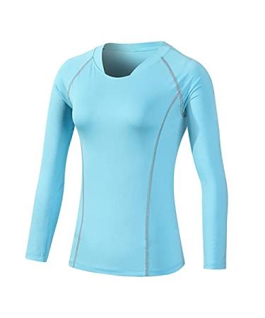 Women's Long Sleeve Compression Shirt,Dry Cool fit Running Workout T-Shirt Baselayer Blue Medium