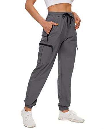 Micoson Women's Casual Quick Dry Hiking Cargo Pants Lightweight Zipper Pockets Sweatpants Elastic Waist Athletic Joggers Grey XX-Large