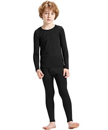 MRIGNT Thermal Underwear for Boys, Thermal Long Johns Set with Shirt & Pants Large/9-11 Years Classic Black