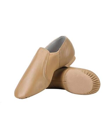 Dynadans Unisex PU Leather Upper Slip-on Jazz Shoe with Arch Insert for Women and Men's Dance Shoes 4 Women/3.5 Men Brown