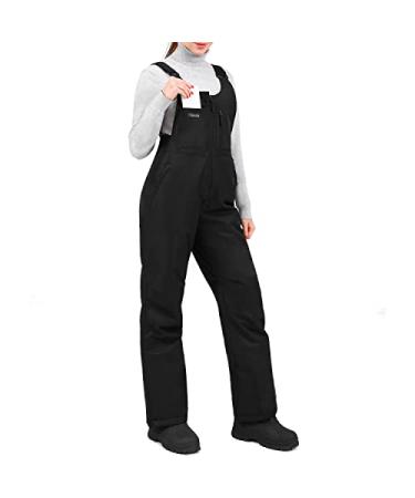 Sportneer Women Snow Bibs with Front Pockets Insulated Womens Snow Pants Ladies Ski Bib Overalls Regular Large Black