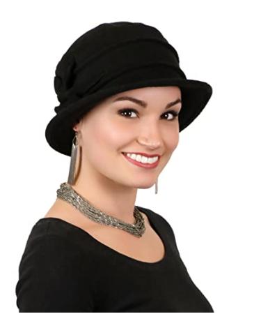 Fleece Flower Cloche Hat for Women Cancer Headwear Chemo Ladies Head Coverings Black