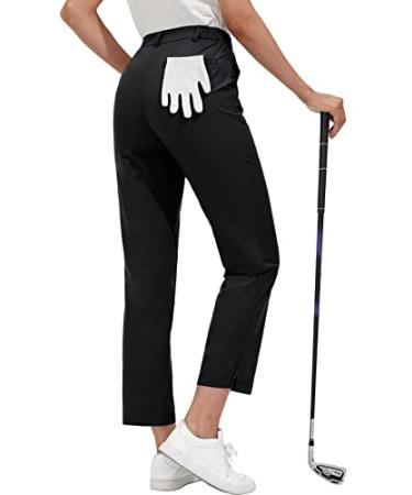 Capol Women's Golf Pants Petite Stretch Work Pants for Women Business Casual High Waisted Ankle Pants with Pockets Black Large