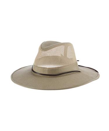 Dorfman Pacific Men's Brushed Twill-and-Mesh Safari Hat with Genuine Leather Trim 3X-Large Khaki