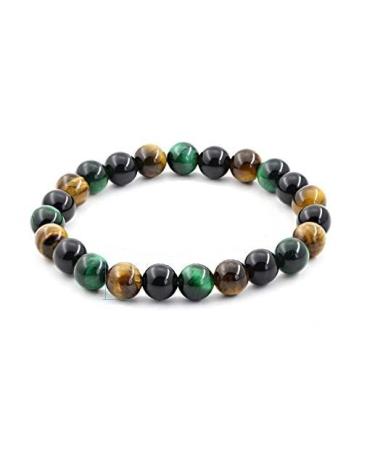 Natural Black Obsidian Hematite Green Tiger's Eye Crystals Triple Protection With Evil Eye Crystals Bracelet For Men And Women Standard Crystal Tiger's Eye