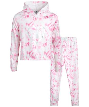 Body Glove Girls' Fleece Jog Set - 2 Piece Cozy Fleece Tie Dye Pullover Hoodie and Jogger Sweatpants (Size: 7-12) Pink Tie Dye 7