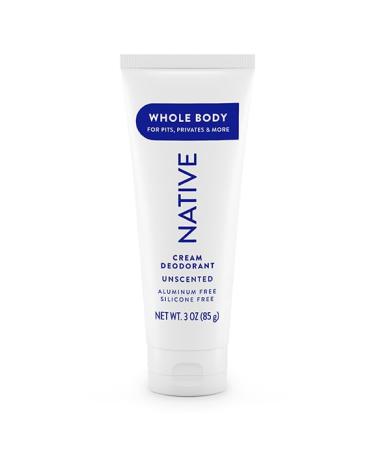 Native Whole Body Deodorant Cream Contains Naturally Derived Ingredients Deodorant for Women & Men | 72 Hour Odor Protection Aluminum Free with Coconut Oil and Shea Butter | Unscented