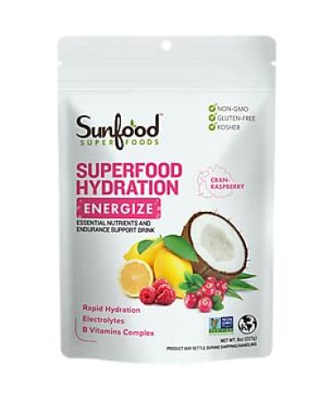 Organic Superfood Hydration & Energize Powder with Electrolytes & B Complex - Cran-Raspberry (8 Oz. / 20 Servings)
