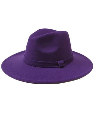 Mrlahat Women and Men Flat Wide Brim Warm Felt Fedora Hat Retro Style Panama Hat Purple