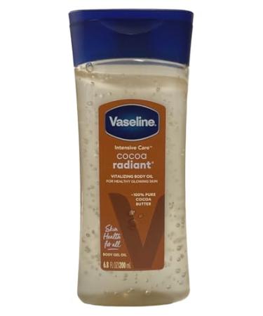 Vaseline Cocoa Radiant Body Oil 6.8 Oz - Intensive Care Cocoa Butter Gel Body Oil | Bundled With Bath Sponge Deeply Hydrating Cocoa Butter Body Oil For Soft & Supple Skin Pack Of 3