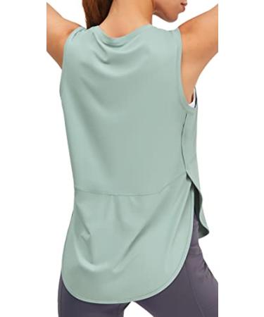Ice Silk Workout Tank Tops for Women Cool-Dry Sleeveless Loose Fit Yoga  Shirts Long Athletic Tops for Women Greyish Green Medium