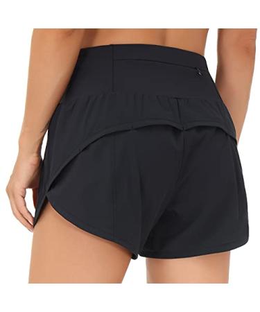 THE GYM PEOPLE Womens High Waisted Running Shorts Quick Dry Athletic Workout Shorts with Mesh Liner Zipper Pockets Black Medium
