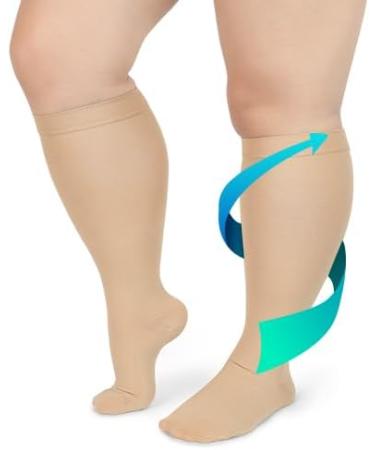 FITTOO Plus Size Compression Socks for Men & Women | 20-30mmHg Graduated Support for Shin Splints Varicose Veins & Calf Pain Relief - Closed Toe & Wheat 5X-Large - Buy Online on GoSupps.com