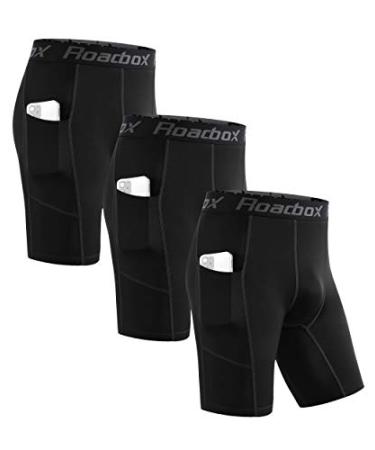 Roadbox Compression Shorts for Men, Athletic Running Spandex Compression Underwear Shorts with Perfect Pocket Black,black,black Medium