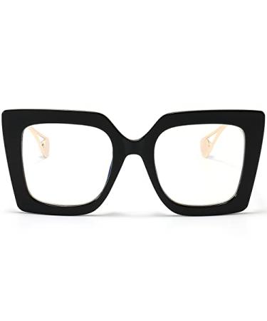 AIEYEZO Oversized Blue Light Glasses for Women, Anti Fatigue Prevent Headache Computer Eyeglasses Black