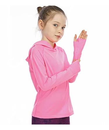 Girls Long Sleeve Shirt UPF50+ Lightweight Hoodie Thin Active Tee Workout Running Pullover Top with Thumb Hole 3-12Years Neon Pink 7-8 Years
