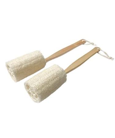 100% Natural Exfoliating Loofah Back Sponge Scrubber with Long Wooden Handle Stick Holder Body Shower Bath Spa Pack of 2 Luffa Loofa 2 Count (Pack of 1)