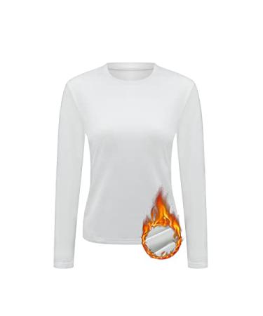 Womens Thermal Tops Long Sleeve Crew Neck Shirts Women's Ultra Warm Underwear for Cold Weather White Medium