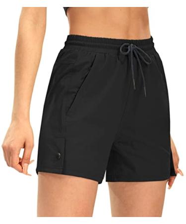 AFITNE Women's 4" Hiking Shorts Quick Dry Lightweight Outdoor Shorts Travel Athletic Golf Shorts with Pockets Water Resistant Small Black