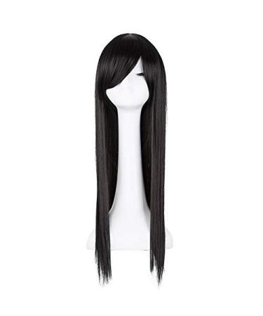 Lfmdjf Synthetic Wigs Heat Resistant Long Straight Dark Brown Inclined Women Halloween Costume Hairpieces 28inches Brown Natural Black