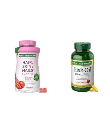 Nature s Bounty Hair Skin & Nails Gummies with Biotin (200 Ct) + Fish Oil Omega-3 1200mg Softgels (200 Ct) | Beauty & Heart Health Supplement Bundle