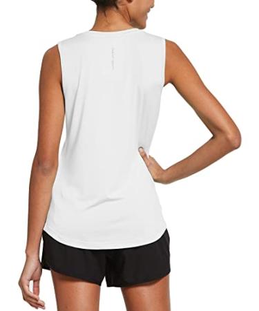 BALEAF Women's Sleeveless Workout Shirts Exercise Running Tank Tops Active Gym Tops White Medium