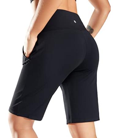 BALEAF Women's 10" Bermuda Shorts Lightweight Athletic Long Shorts Soft Runnning Workout Lounge Shorts with Pockets X-Large Black