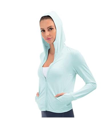 qualidyne Womens UPF 50+ Sun Protection Jacket Hoodie Full Zip Cooling Shirts with Pockets Hiking Jacket Outdoor Performance Blue Medium