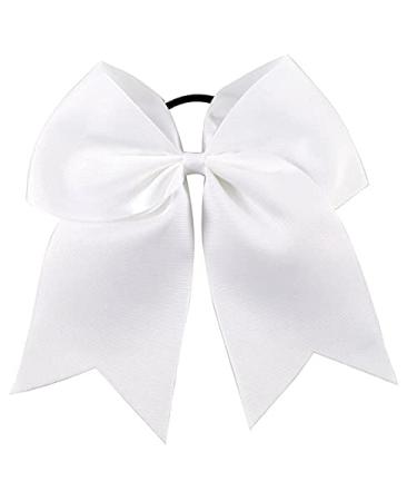 Kenz Laurenz Cheer Bows White Cheerleading Softball - Gifts for Girls and Women Team Bow with Ponytail Holder Complete Your Cheerleader Outfit Uniform Strong Hair Ties Bands Elastics 1