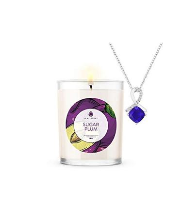 JewelScent Sugar Plum Signature 10z Candle and Jewelry with Surprise Pendant Inside | Made in USA | Parrafin Free | Natural Soy Blend | ECO Friendly Organic (Pendant) Pendant Sugar Plum