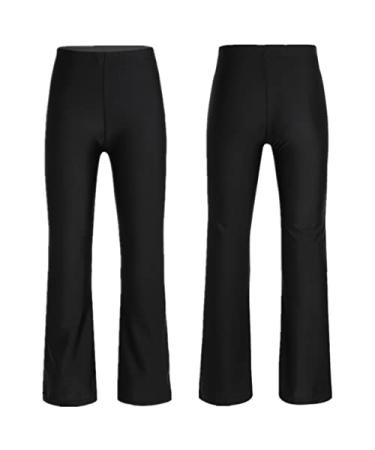 RUNQHUI Big Girls Basic Jazz Dance Trousers Bootcut Stretchy Leggings Gymnastic Yoga Flared Pants Black 14 Years