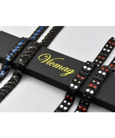 Vicmag Men Magnetic Bracelet | Titanium Steel | Double Row 3500 Gauss | Adjustable Wristband | Black 4 Elements | With Jewelry Gift Box - Buy Online on GoSupps.com