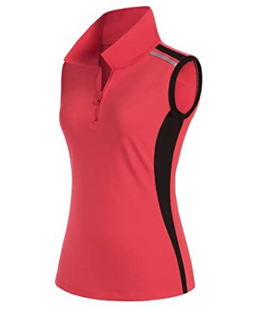 JACK SMITH Womens Sleeveless Golf Polo Shirt with Zip Collared Shirts for Women Quick Dry Dark Pink Large
