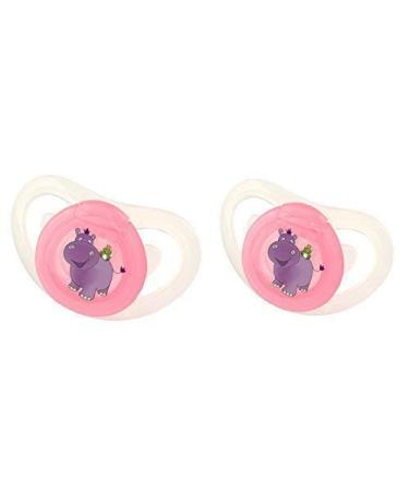 2 x OKT Kids silicone pacifier with lockable ring 6+ Hippo pink from 6 months size 2