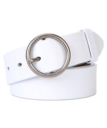 SUOSDEY Fashion Women Leather Belt for Dresses Jeans Pants With Classic Round Buckle 02-1white Suitable for 29"-34" Waist
