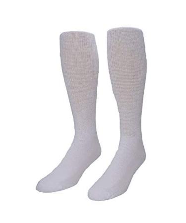MDR Diabetic Over the Calf Length Crew Socks (12 Pair Pack) Seamless Cotton Blend Made in USA (White 10-13) White 10-13