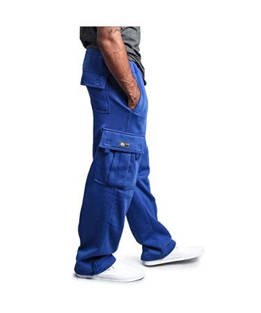 WANGPU Men's Rope Loosening Waist Solid Color Pocket Trousers Loose Sports Trousers Pants for Men Blue X-Large