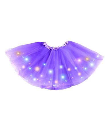 Girl Tutu Skirt, Light Up LED Ballet Tutu Skirt 2-8 Years Fluffy Ballet Dress Up Costume for Kids Party Purple