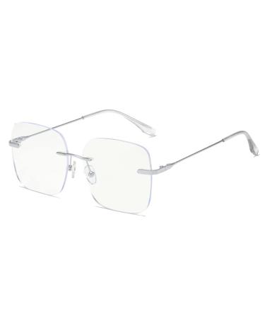Rongchy Fashion Rimless Blue Light Blocking Glasses for Men Women TV Phone Computer Gaming Eyeglasses Silver