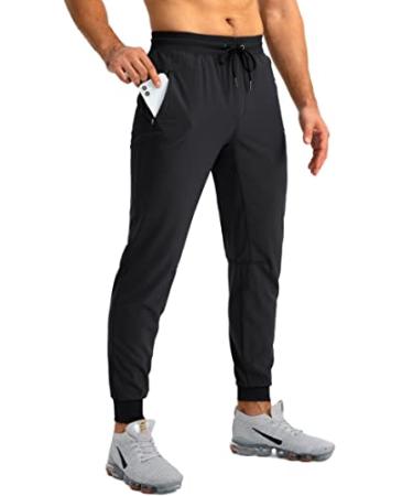 Pudolla Men's Lightweight Jogger Pants Workout Gym Running Pants with Zipper Pockets for Athletic Casual Black Medium