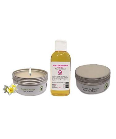 Purespa Kit de massage professionnelle - Huile de massage Sensuelle(Fleur de Mono 100 ml) + 1 bougie de masssage naturelle + 1 beurre de karit