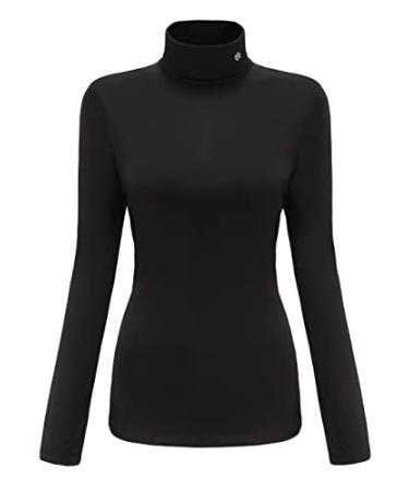 SSLR-Thermal-Shirts for-Women-Turtleneck Long Sleeve Tops Fleece Lined Winter Slim Fitted Mock Neck Base Layer Large Black