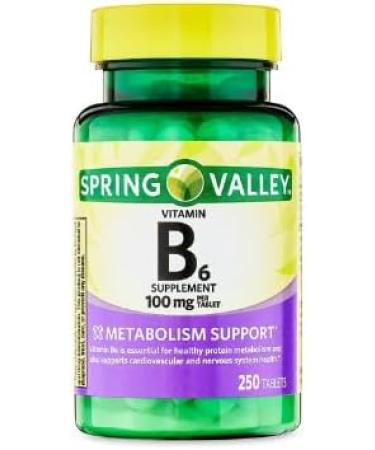 Generic Vitamin B6 Supplement Spring Valley 100 mg 250 Count + Sticker Dri Store - Buy Online on GoSupps.com