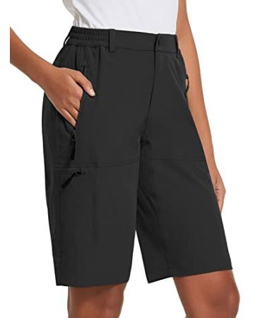 BALEAF Women's Long Hiking Shorts Quick Dry Summer Golf Shorts Lightweight with Pockets UPF 50+ for Camping, Work 1-black Large