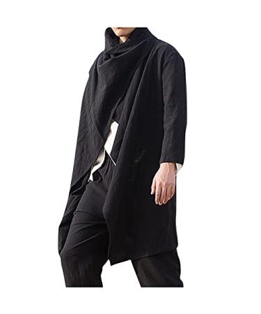 Kinrui Men's Lightweight Ruffle Shawl Collar Cardigan Cloak Trendy Open Front Long Length Drape Cape Overcoat Black Large