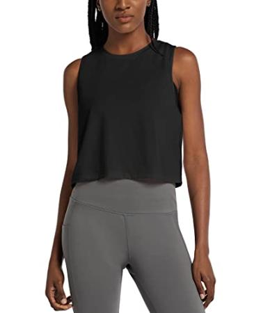 BALEAF Women's Crop Tops Workout Cropped Tank Tops Athletic Muscle Shirts Small Black